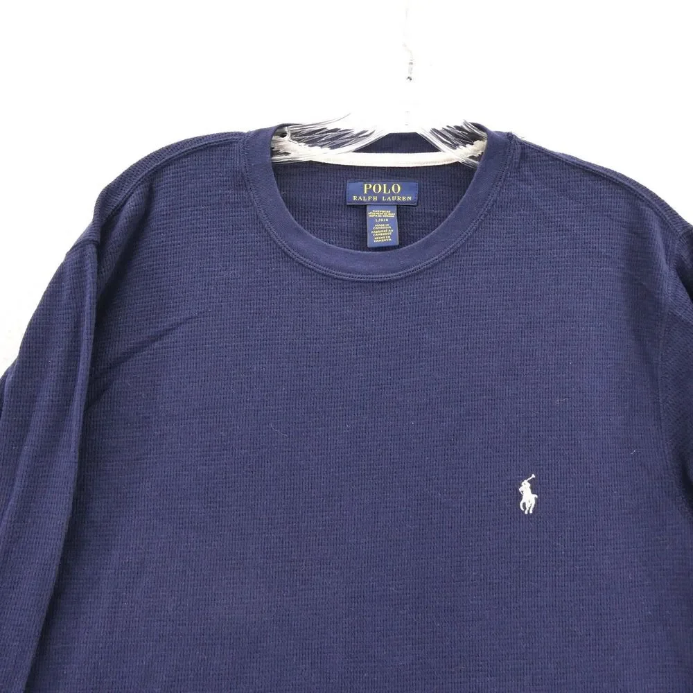 Polo Ralph Lauren Large Mens Blue Waffle Knit‎ Long Sleeve Crew Neck Casual Tee